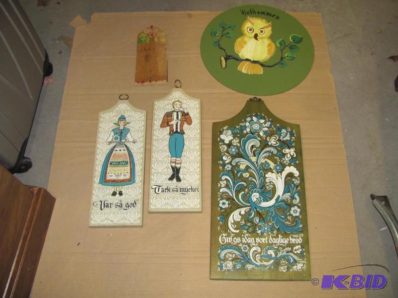 lot 97 image: Five (5) Assorted Wooden Folk Art Wall Plaque...
