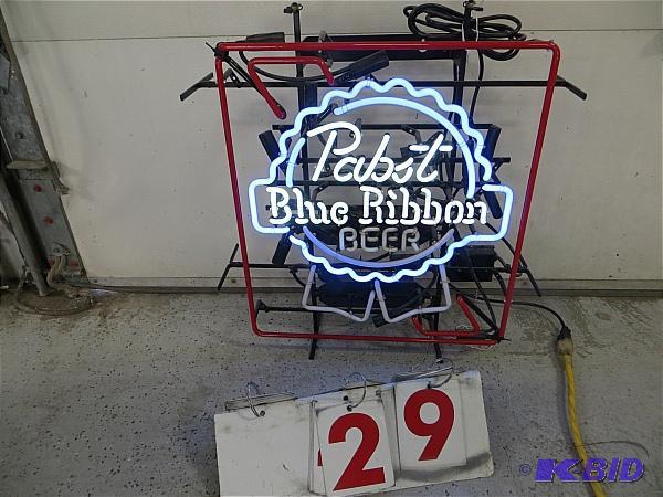 Pabst Blue Ribbon Beer Neon. Partially lights...