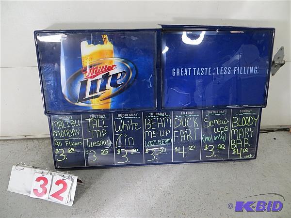Miller Lite Menu Board. Does not light. 48&qu...