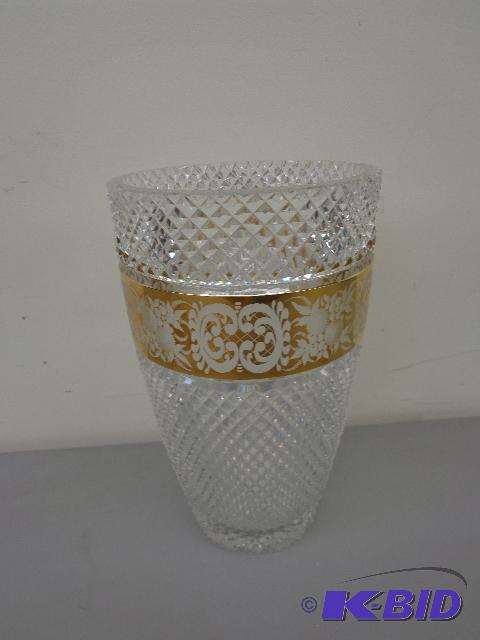 Lead Crystal Vase Decorative Gold Banding aro...
