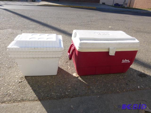 lot 138 image: Igloo Legend 52 Cooler and Styrofoam Cooler...