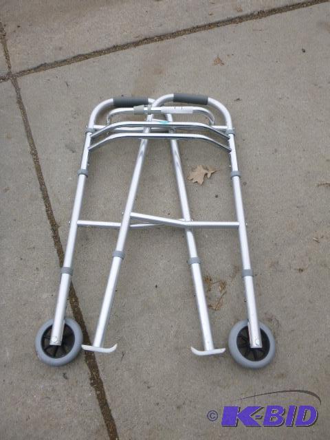lot 14 image: Fold Up Aluminum Walker with Wheels...