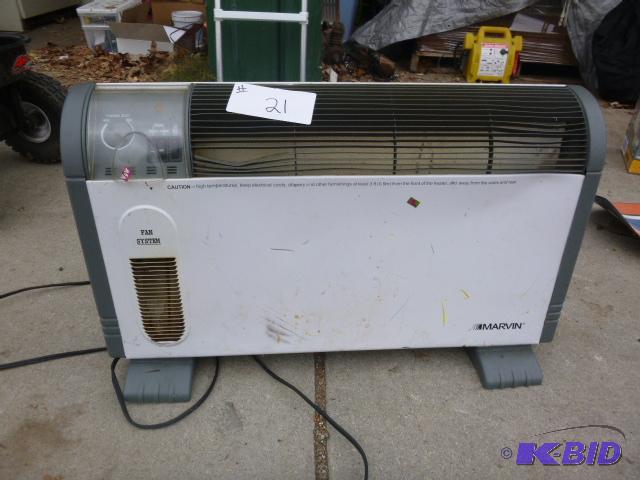 lot 21 image: Marvin Electric Heater Has some damage, teste...