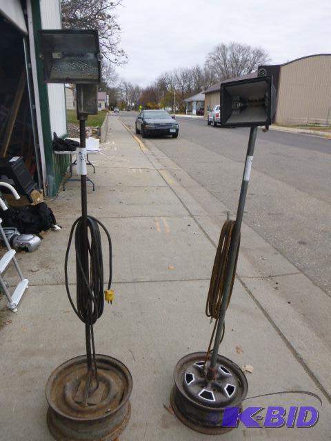 lot 56 image: Two Homemade Halogen Shop Lights One has glas...