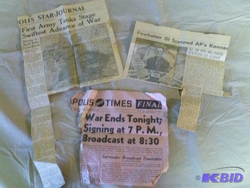 lot 193 image: Lot of three 1945 end of war newspaper clippi...