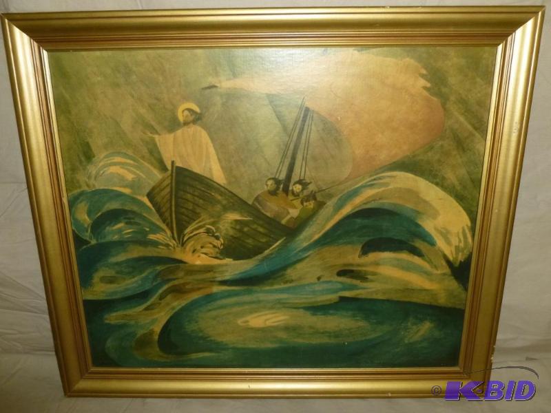 lot 222 image: Large Jesus Stiller Storms wood framed pictur...