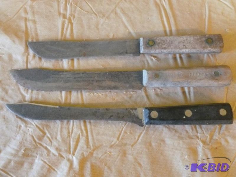 lot 45 image: Lot of three large vintage butcher knives tha...