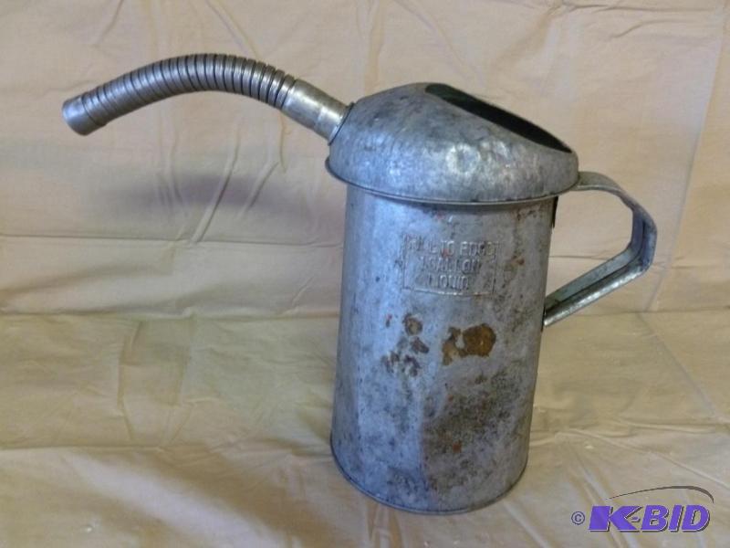 lot 49 image: Large one gallon galvanized steel oil filling...