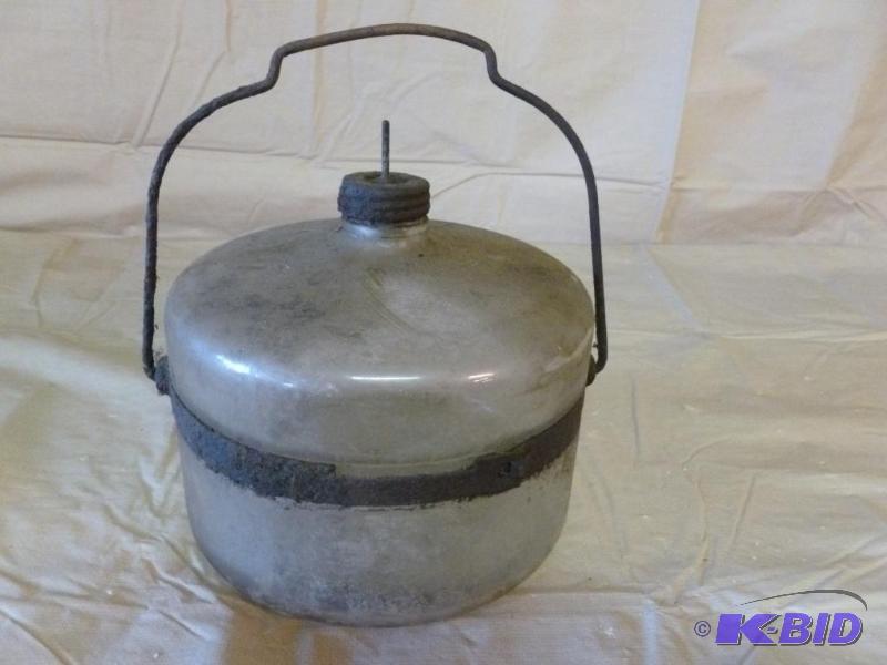 lot 50 image: Antique glass kerosene gas can, some rust....