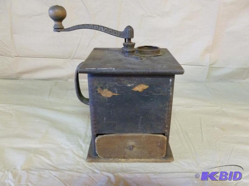 lot 71 image: Large antique wooden dovetailed coffee grinde...