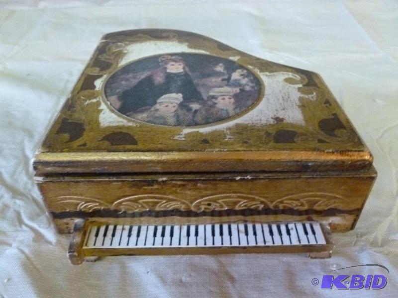 lot 88 image: Enesco wooden flip lid piano jewelry box that...