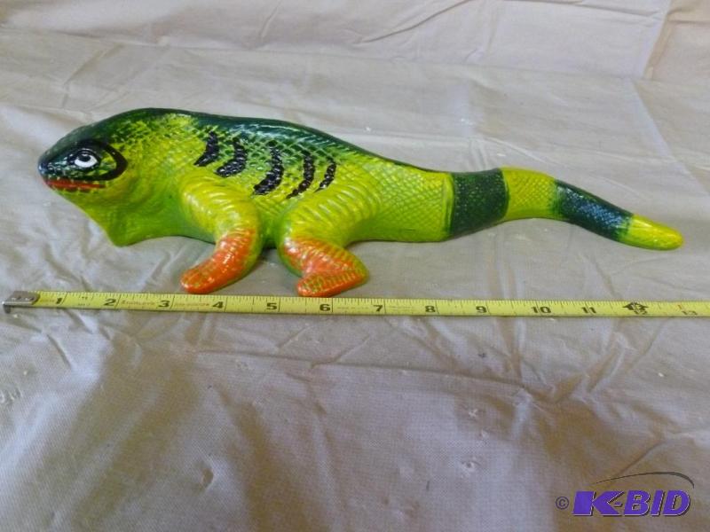 lot 94 image: Large collectible painted ceramic lizard that...
