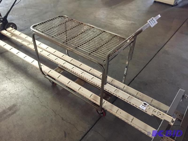 lot 115 image: Metal shop cart. Retail shelf uprights NOT in...