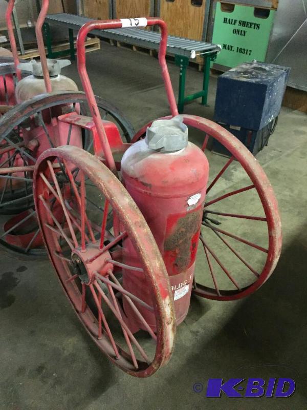 lot 15 image: Antique fire extinguisher cart....