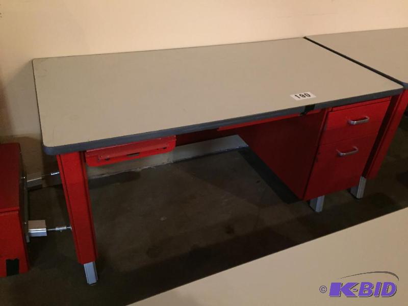 lot 190 image: Heavy duty corner desk with 5 drawers total....