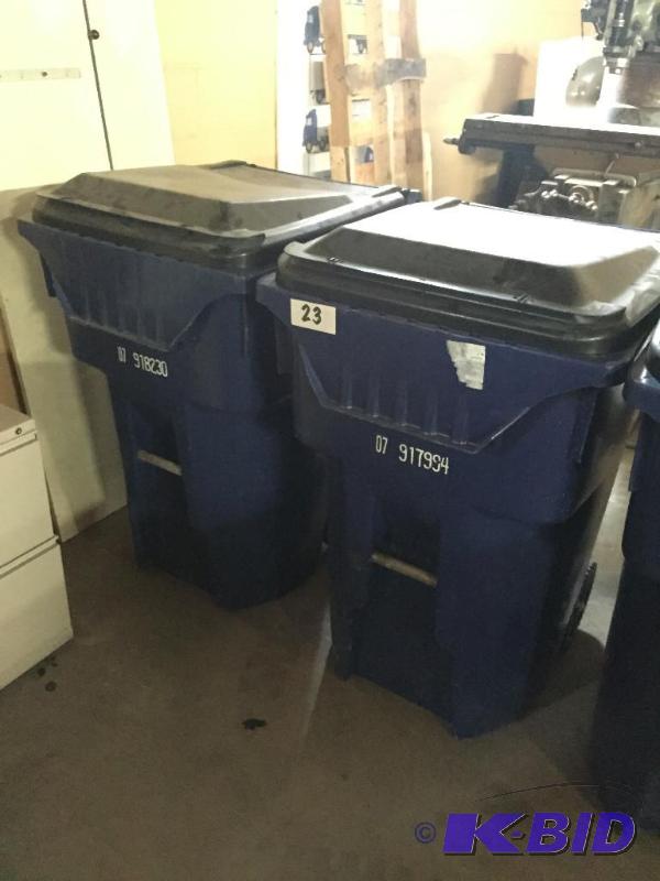 lot 23 image: Lot of 2 95 gallon trash cans....