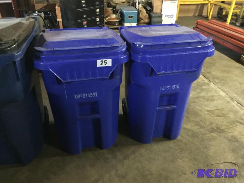 lot 25 image: Lot of 2 65 gallon trash cans....