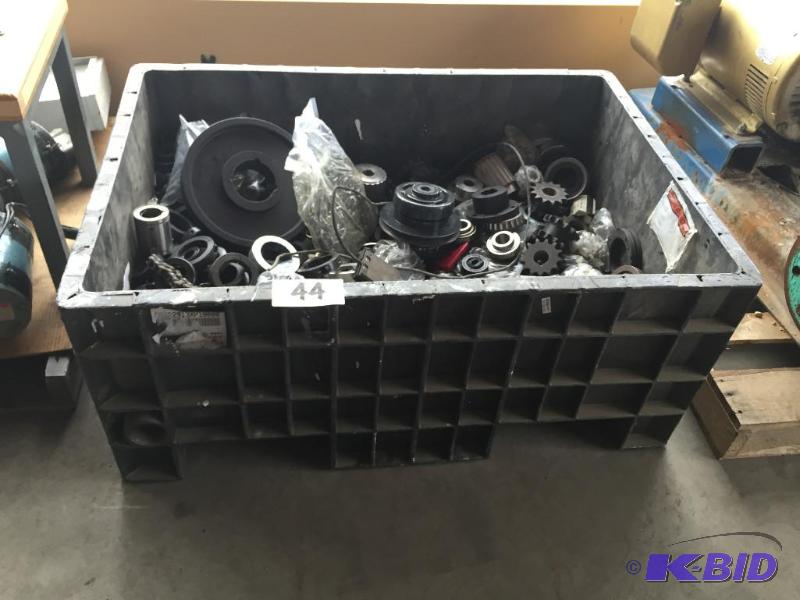 lot 44 image: Bin lot of misc metal parts and gears....