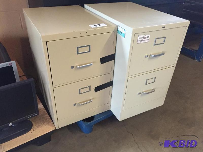 lot 57 image: 2 wide 2-drawer metal filing cabinets....