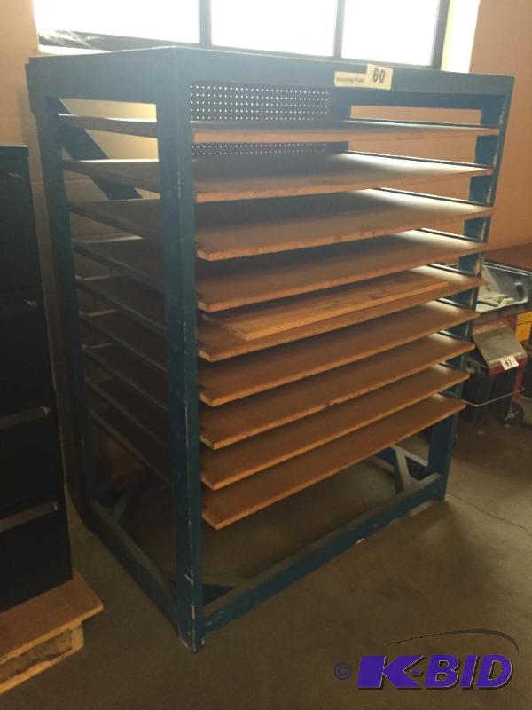 lot 60 image: Wooden flat storage rack....