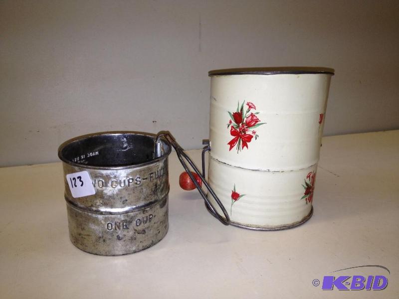 lot 123 image: 2 Vintage Tin Flour Sifters ...