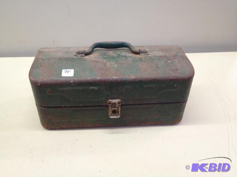 lot 75 image: Vintage Metal Tackle Box with Tackle ...
