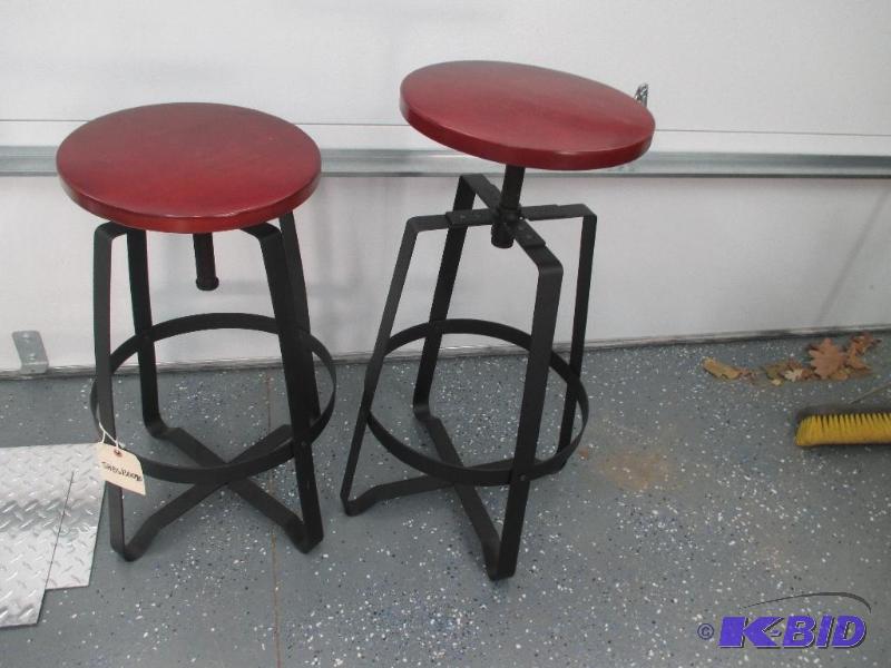 2 Metal Leg stools with wood seat
