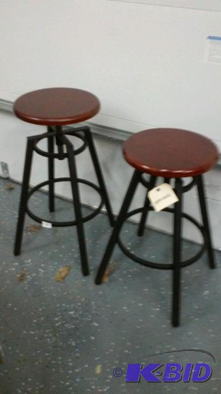2 Metal Leg stools with wood seat