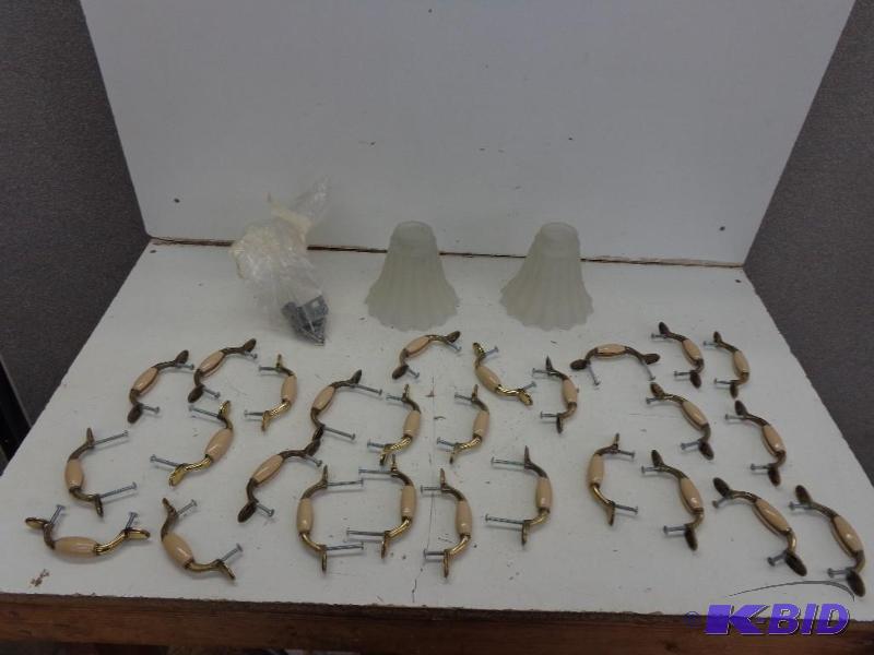 lot 104 image: Lamp Shades   Vintage Pair  Ceramic & Bra...