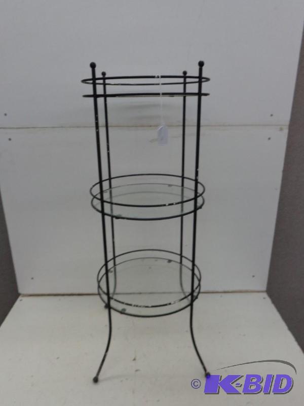 lot 172 image: Plant Stand   Iron & Glass  Glass Shelves...