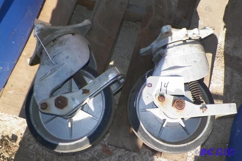 lot 14 image: Set of 2 airplane engine stand wheels - Originally $500 each