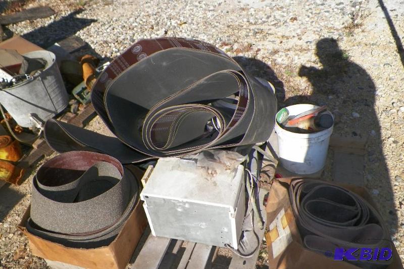 lot 16 image: Pallet with Sanding Belts including 6 and 14 inch wide belts