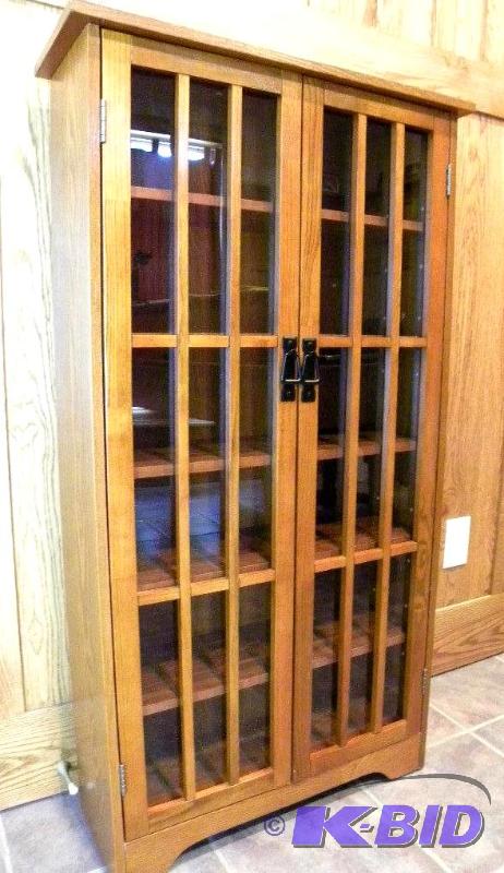 Mission Media Cabinet, oak wood veneers, 5 sh...
