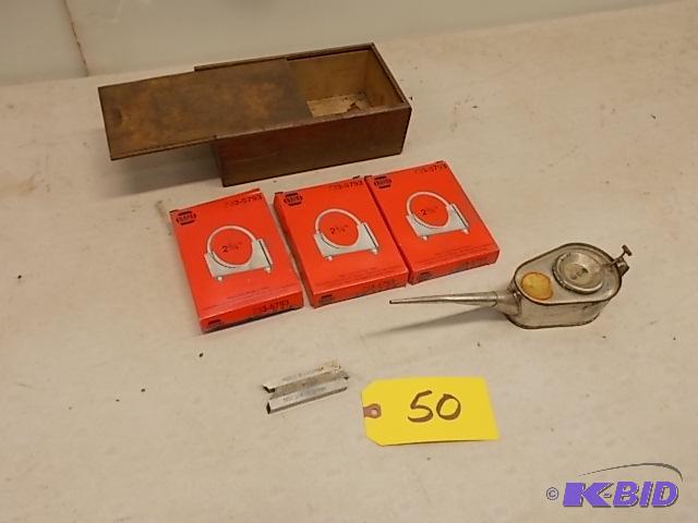 Wooden Box, Muffler Clamps, Oil Can, &amp La...
