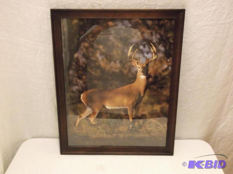 lot 107 image: Nice deer print in solid wood frame measuring...