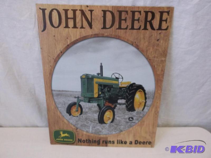 lot 41 image: Collectable John Deer metal sign measuring 12...
