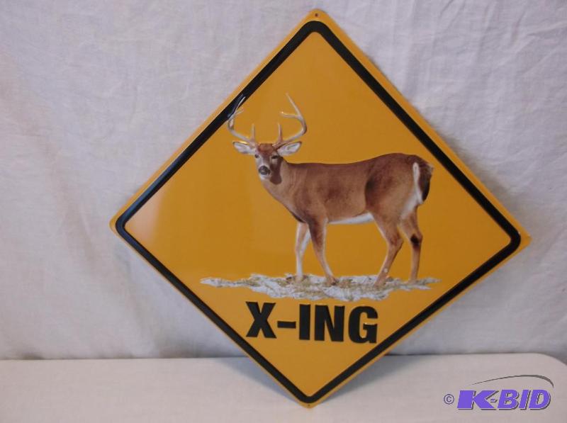 lot 48 image: Embossed metal Deer X - ING sign measuring 17...