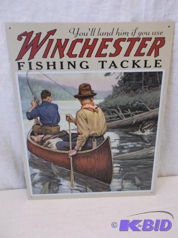 lot 51 image: WINCHESTER metal sign measuring 12 12" ...