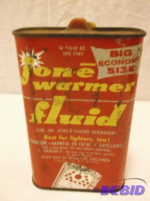lot 91 image: Vintage Jone warmer fluid can in good display...