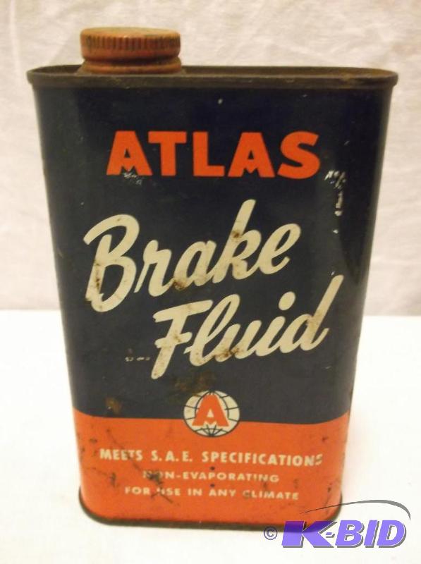 lot 92 image: Vintage Atlas brake fluid can in great displa...