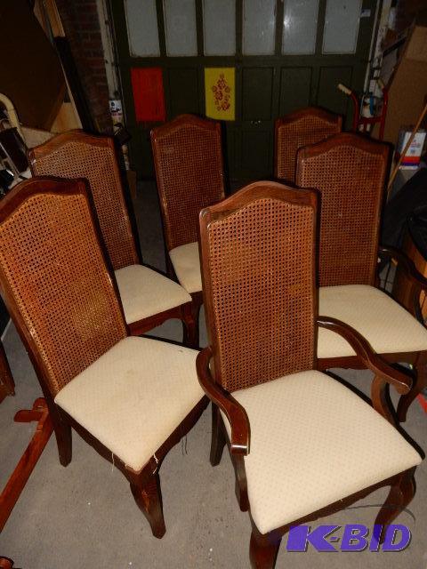 6 Oak Dining Room Chairs..Caned Backs and uph...
