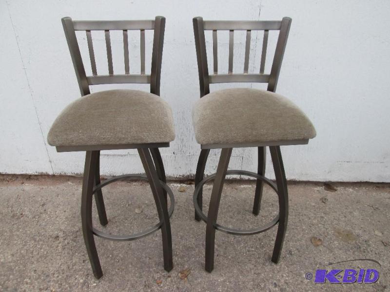lot 100 image: Pair of nice swivel bar chairs, brushed metal...