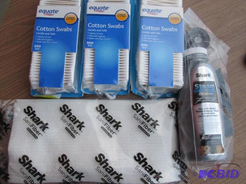 lot 104 image: 3 Packs of new Q Tips and Shark brand carpet ...
