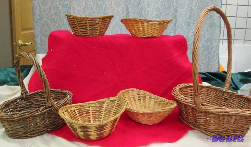 lot 182 image: Qty 6 Wicker basket different shapes, size, a...