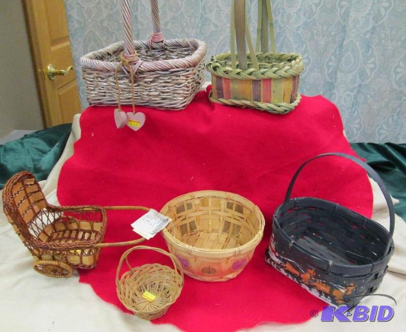 lot 186 image: Qty 6 Wicker basket different shapes, size, a...