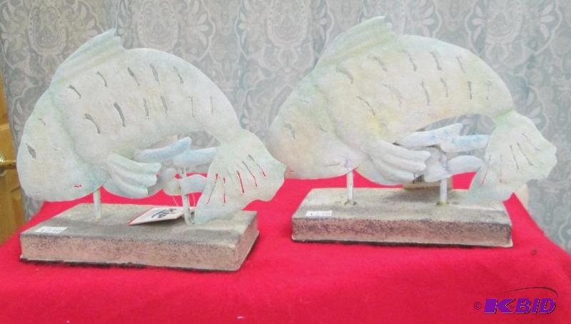 lot 204 image: Qty 2 Colorful metal fish can put a candle be...