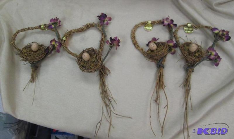 lot 260 image: Qty 4 wicker decoration with a bird nest on...