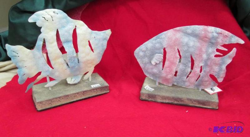 lot 301 image: Qty 2 Colorful metal fish can put a candle be...