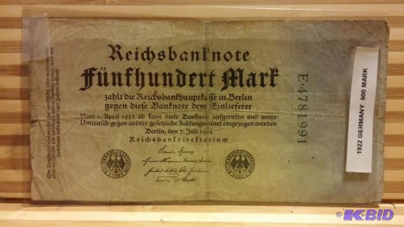 1922 GERMANY 500 MARK NOTE...