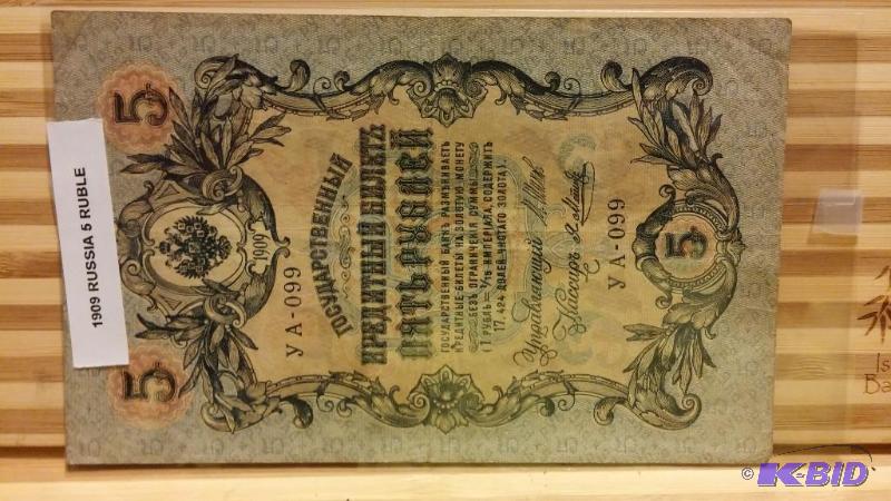 1909 RUSSIA 5 RUBLE NOTE...